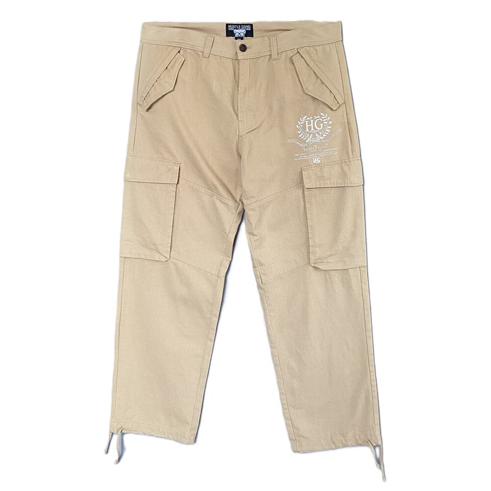 Hustle Gang Cargo Pants Men's 40"x32" Scratch Line Latte Cotton NEW